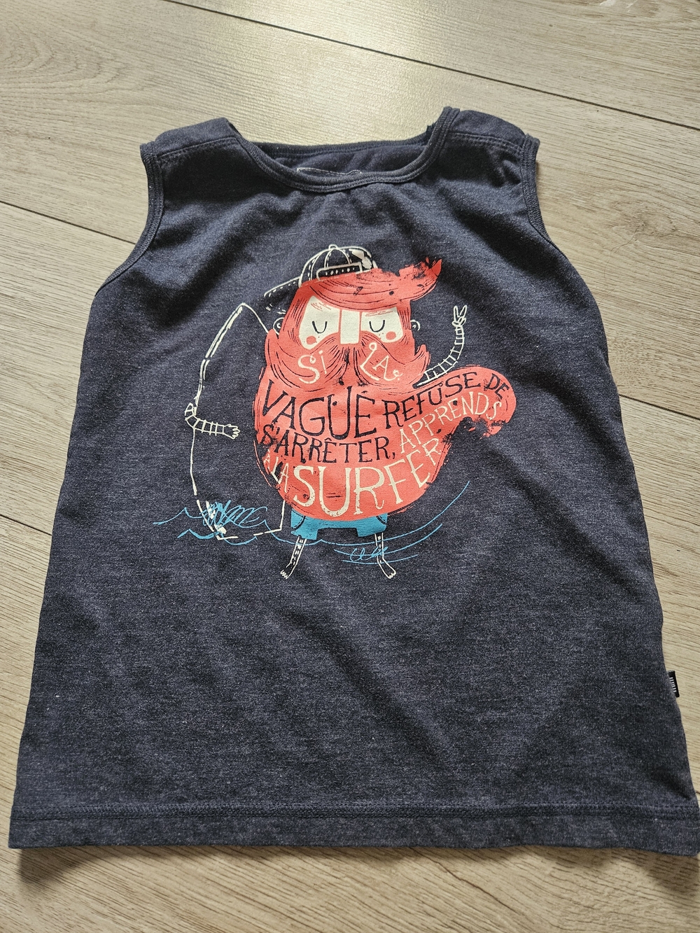 Souris Mini Boys Surfer Graphic Tank Top Sleeveless Shirt Size 6 Charcoal Grey